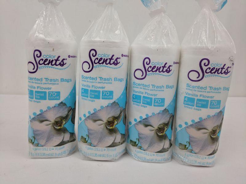 4 Scented Trash Bags, Vanilla Flower, 4 Gallon, Twist Tie, 70 count