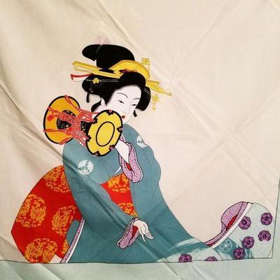  RARE GEISHA ENTERTAINER silk hand painted large scarf Circa 1940's 