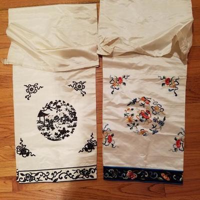 Vintage 1940's two silk satin Chinese hand embroidered wide pants tie ribbon