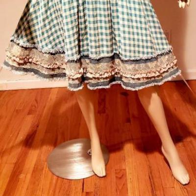 Vtg Denim Seersucker Hand embroidered full sweep skirt