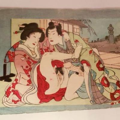 Antique Original Engawa 2 Japanese Shunga Erotic Print