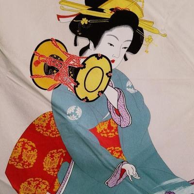  RARE GEISHA ENTERTAINER silk hand painted large scarf Circa 1940's 