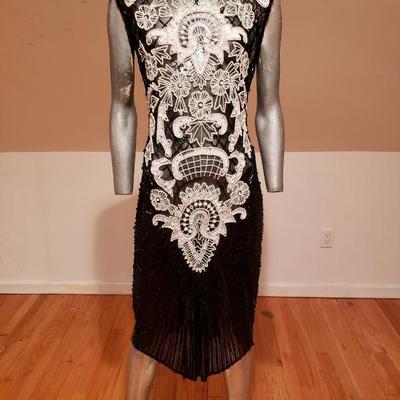 Flapper Vtg Layering silk heavily beaded evening coutur dress 