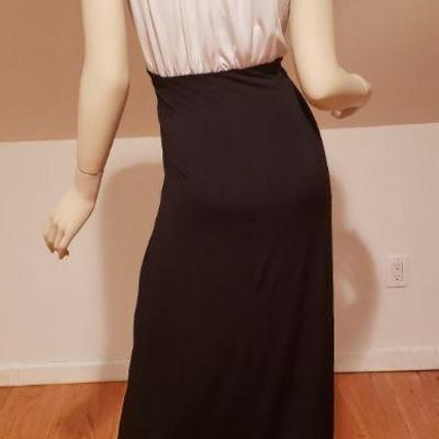 Vtg black & White Color Block maxi embellished Egyptian Revival neckline