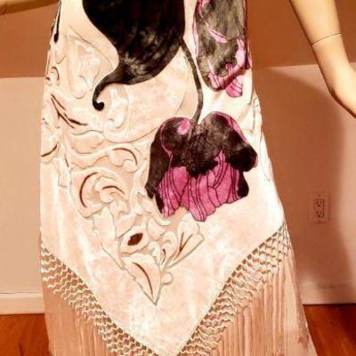 Vtg Hobo Chic New Orleans silk Designer burnout fringed high low dress