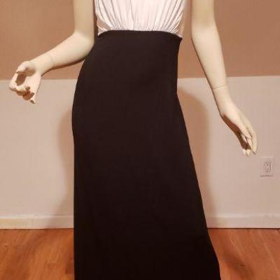 Vtg black & White Color Block maxi embellished Egyptian Revival neckline