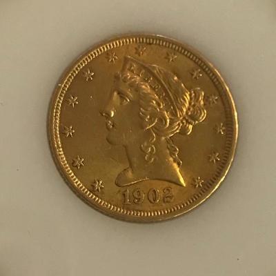 Lot 74 - 1902 $5 Liberty Gold Coin