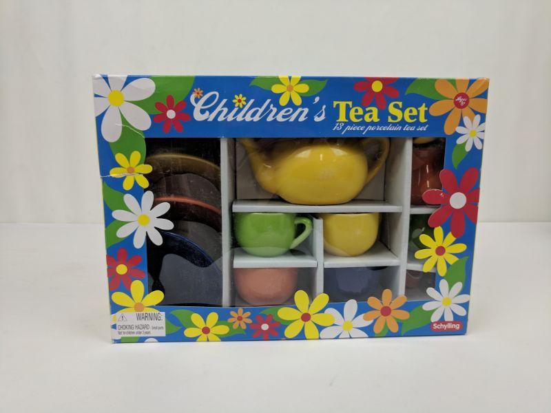 Children's Tea Set, 13 pc Porcelain Tea Set, Primary Colors New