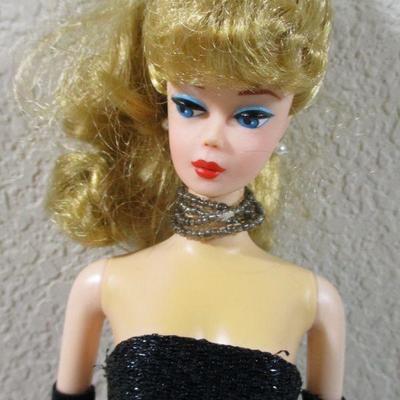 1958 Straight arm Barbie 11" with 1995 Straight black Gown Repro 