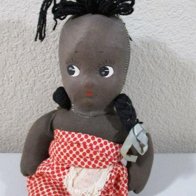 Vintage African American 1940's Cloth Doll 12