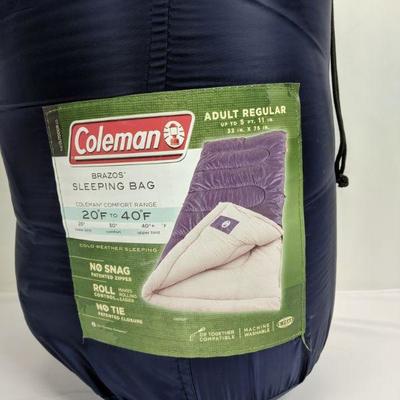 Blue Adult Sleeping Bag, Coleman, Adult Regular, Cold Weather Sleeping - New