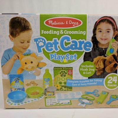Melissa & Doug Feeding & Grooming Pet Care Play Set, 24 Pcs - New