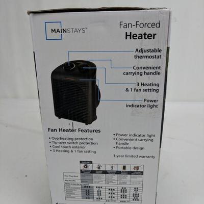 Fan-Forced Heater, Small, 3 Heating & 1 Fan Setting, Mainstays - New