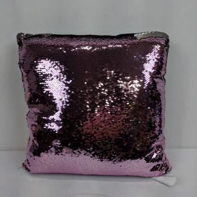 17x17 Throw Pillow, Mermaid Pillow, Sequin, Matte Silver/Shiny Pink - New