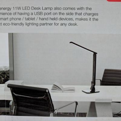11W LED Desk Lamp, Featuring Built-in USB Charging Port, Black - New
