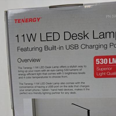 11W LED Desk Lamp, Featuring Built-in USB Charging Port, Black - New