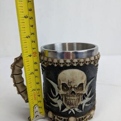 3D Ossuary Skeleton Skull Mug Tankard - Insulating Stainless Steel Liner - New