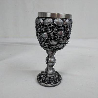 2 Small Silver Skulls Skeleton Ornamental Cups - New