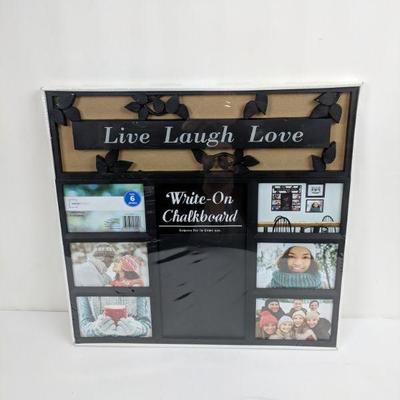 Live/Laugh/Love Picture Frame, Black, Holds 6 4x6, Write-On Chalkboard - New
