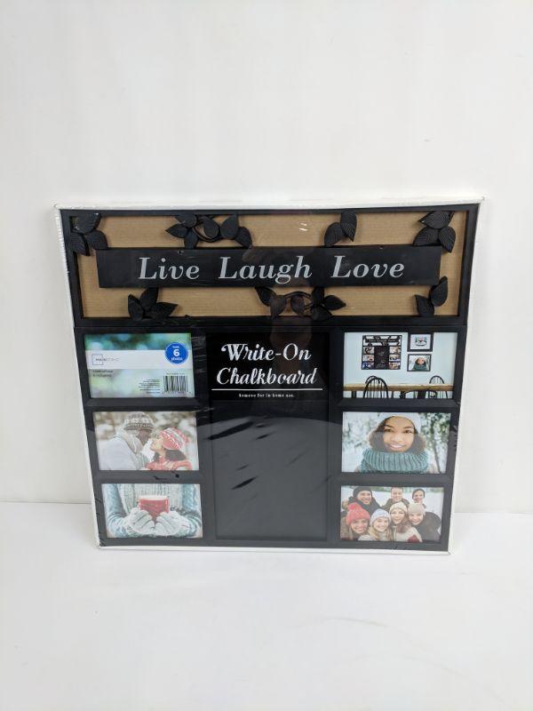 Live/Laugh/Love Picture Frame, Black, Holds 6 4x6, WriteOn Chalkboard