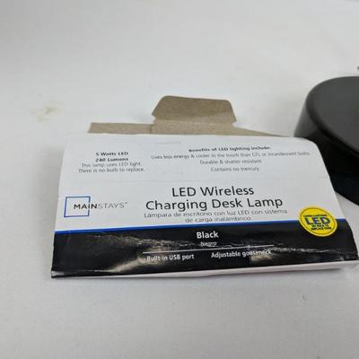 LED Wireless Charging Desk Lamp, Black, Mainstays - New