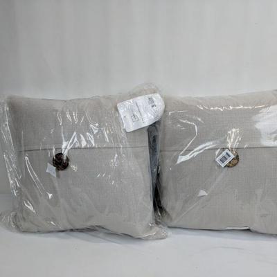 2 Grey Dynasty Pillows w/Coconut Button, 18x18, Qty 2 - New