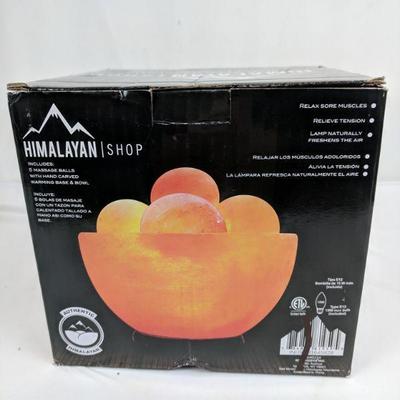 Himalayan Salt Lamp, Includes: 5 Massage Balls w/Hand Carved Base & Bowl - New
