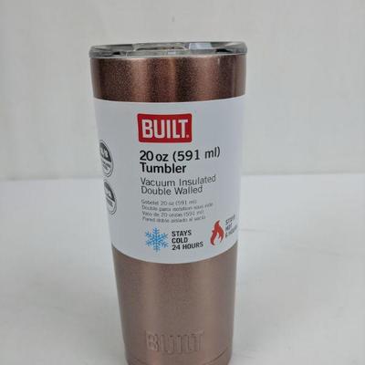 20 oz Rose Gold Tumbler, Built, Stays Cold 24 Hr/Stays Hot 6 Hr, Stainless - New