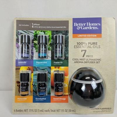 100% Pure Essential Oils, 7 pc Cool Mist Ultrasonic Aroma Diffuser Set - New