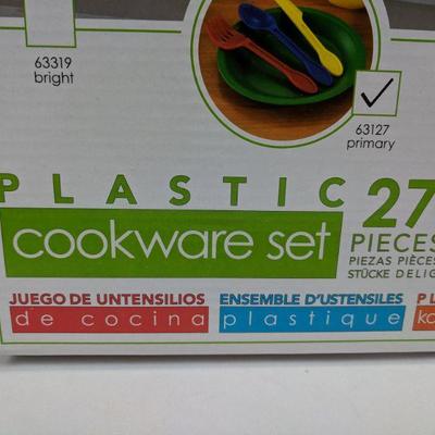 27 pcs Plastic Cookware Set, Primary Colors, KidKraft, Box Damaged - New