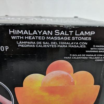 Himalayan Salt Lamp, Includes: 5 Massage Balls w/Hand Carved Base & Bowl - New