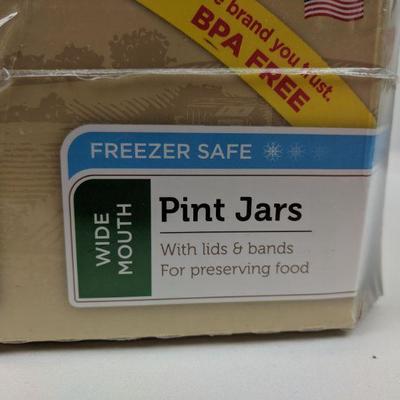 12/ 16 oz Mason Jars, Pint Jars, Wide Mouth, Freezer Safe, BPA Free - New