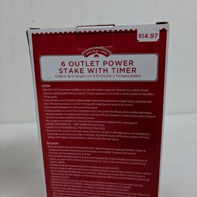 2 6 Outlet Power Stake with Timer, 6 Ft, Qty 2 - New