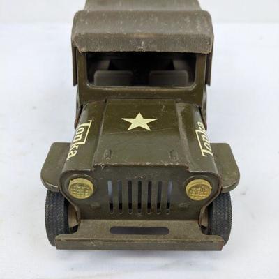 Vintage Army Green Pressed Steel Tonka Jeep