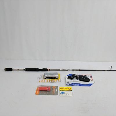Outdoor Lot, Fishing Pole, Worm Jig, Match Case, LED Mirror, Cabinet Light - New