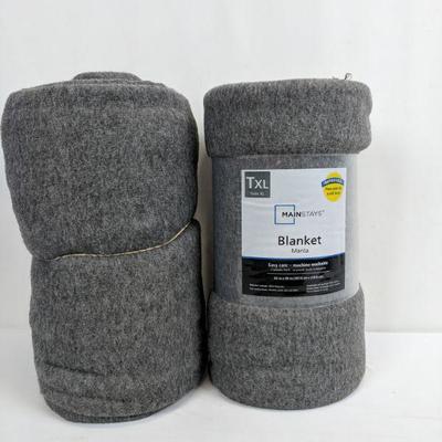 2 Twin XL Grey Blankets, 1 w/out Label, Qty 2 - New