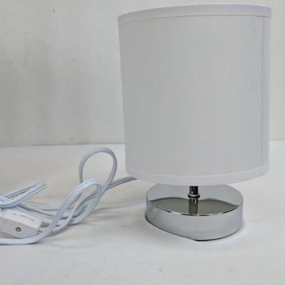 Set of 2 Small Basic Table Lamp, White Shade/Silver Bottom - New