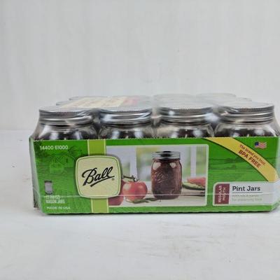 12 (16oz) Pint Ball Jars, Regular Mouth, BPA Free - New