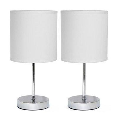 Set of 2 Small Basic Table Lamp, White Shade/Silver Bottom - New