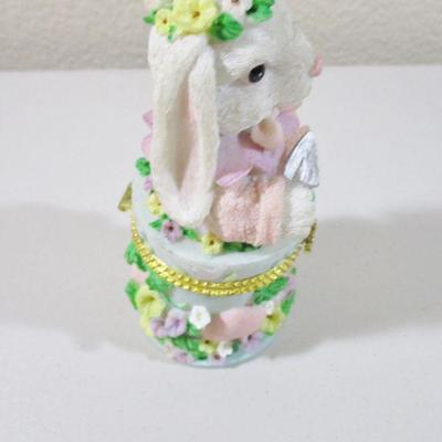 Resin Bunny Rabbit Trinket Box 6" 