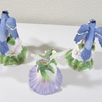 Lot of 3 Avon Collectible Blue Birds and Hummingbird Bells Signed 