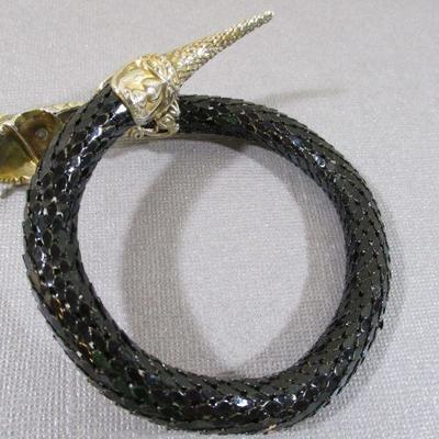 Vintage Rhinestone Snake Bracelet Black with Clear Rhinestone Eyes 