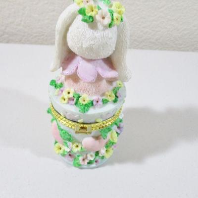 Resin Bunny Rabbit Trinket Box 6" 