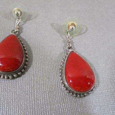 Sterling 925 Red Turquoise Tear Dangle AF Design Earrings 