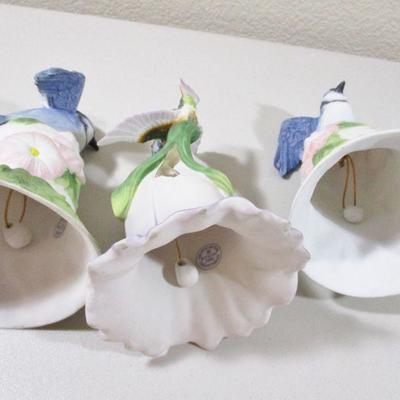 Lot of 3 Avon Collectible Blue Birds and Hummingbird Bells Signed 