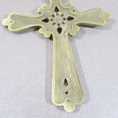 Heavy Large Enamel Cross with Pearl and Clear Rhinestones 5x4