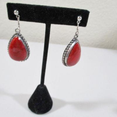 Sterling 925 Red Turquoise Tear Dangle AF Design Earrings 