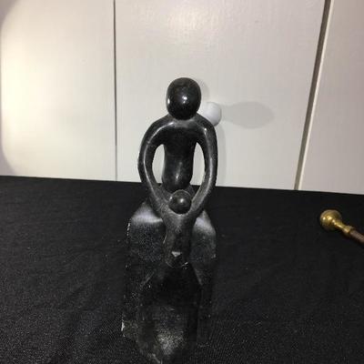 Brass Eagle Door Stop, Copper Stein, Marble woman w/Child & Wire Motorcycle