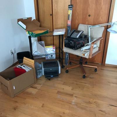 Lot 82 - Office Chair, HP Printer, and Supplies