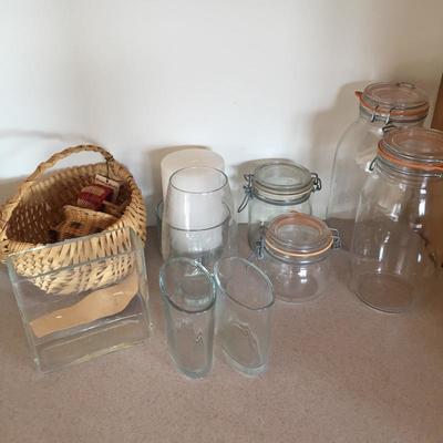 Lot 8 - Glass Vases, Jars and Handmade Baskets